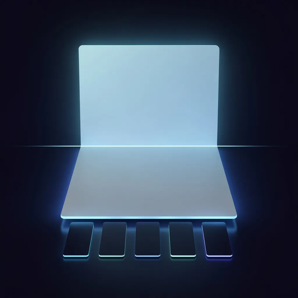 Ilustración del artículo: un panel luminoso que se expande hasta ocupar toda la pantalla y desplaza hacia abajo unas tarjetas más pequeñas.